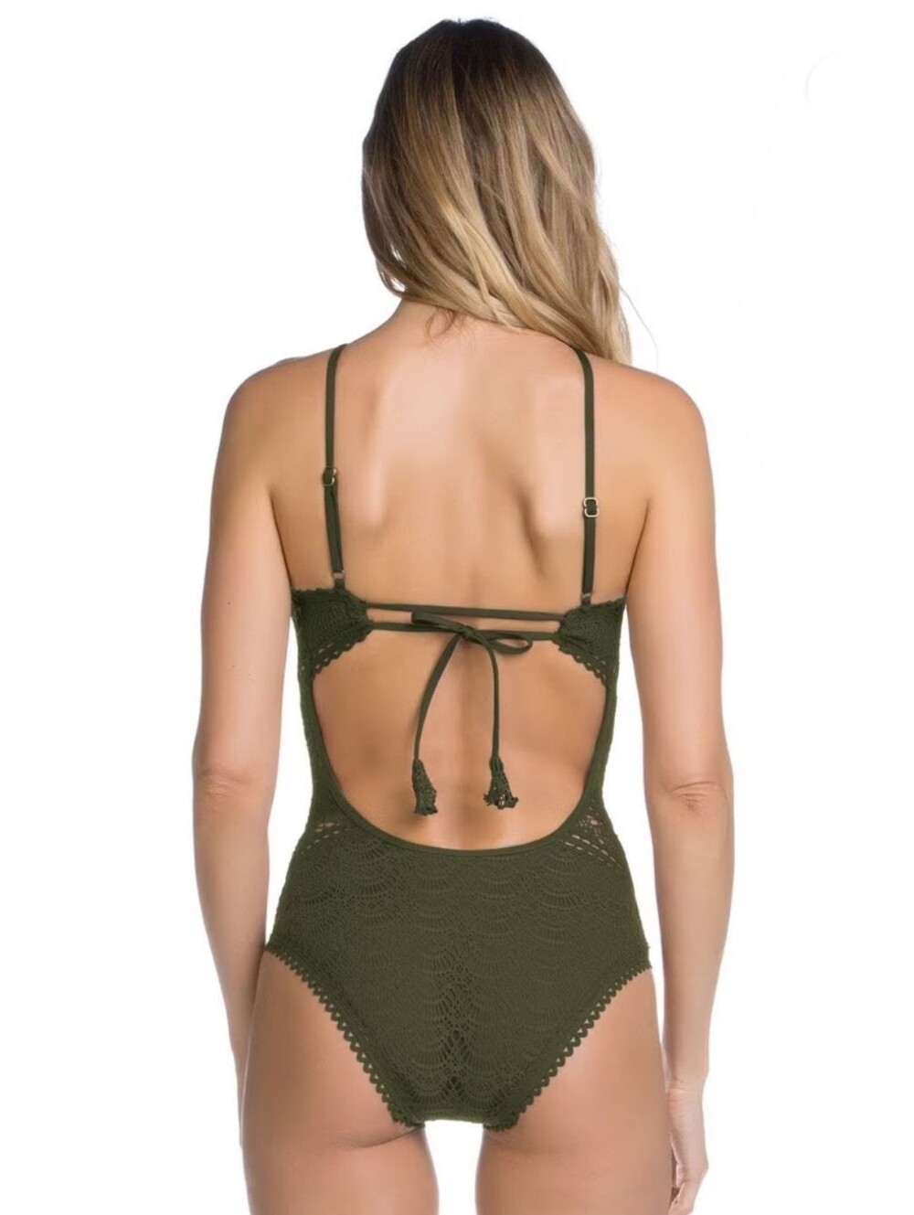 Becca by Rebecca Virtue Color Play Womens Crochet One Piece Swimsuit Green Large - Picture 13 of 13